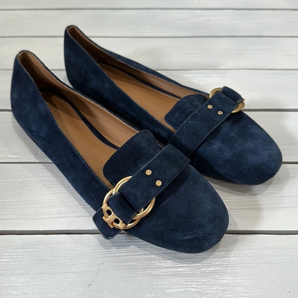 Tory Burch Marsden Smoking Loafer Blue Suede Gold Hardware size 8 - Picture 1 of 9